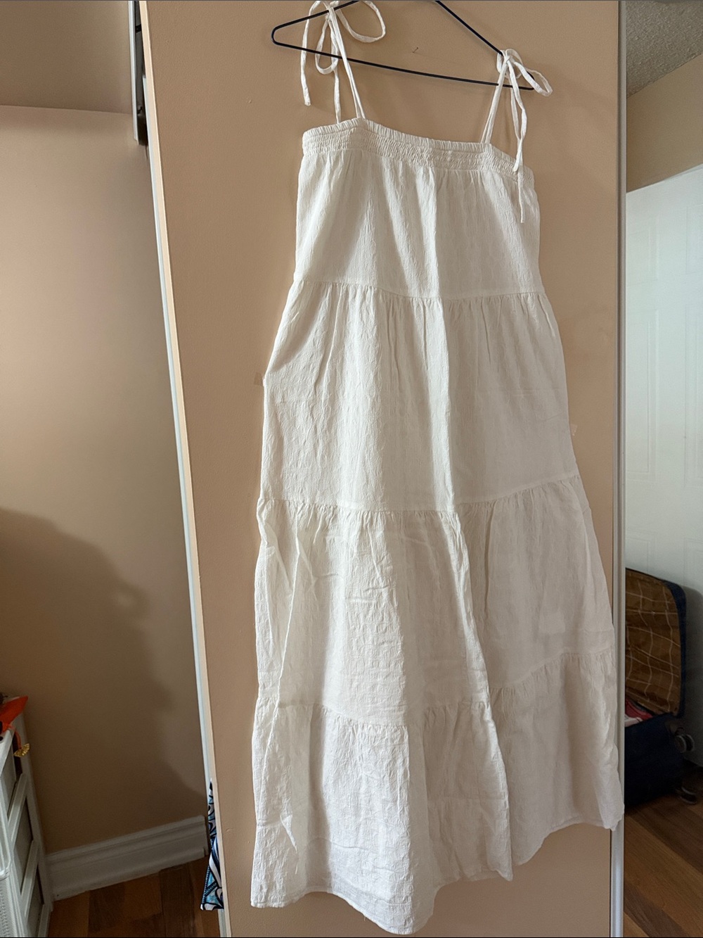 Express White Tiered Maxi Sundress with Tie Straps